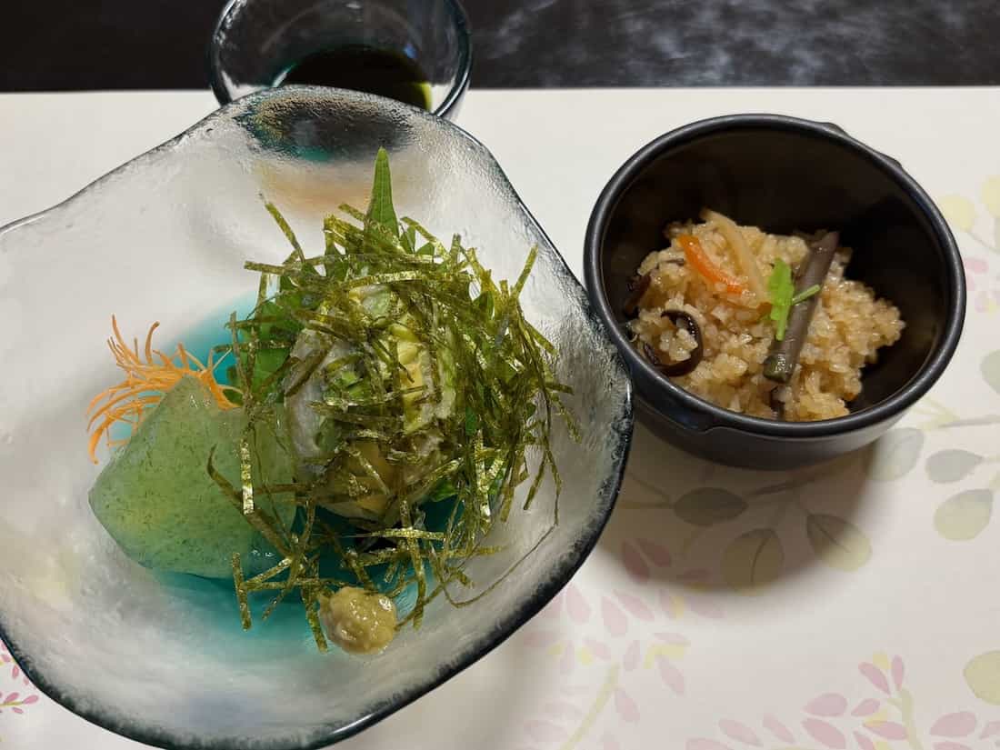 冷製そばがき、刺身こんにゃく
